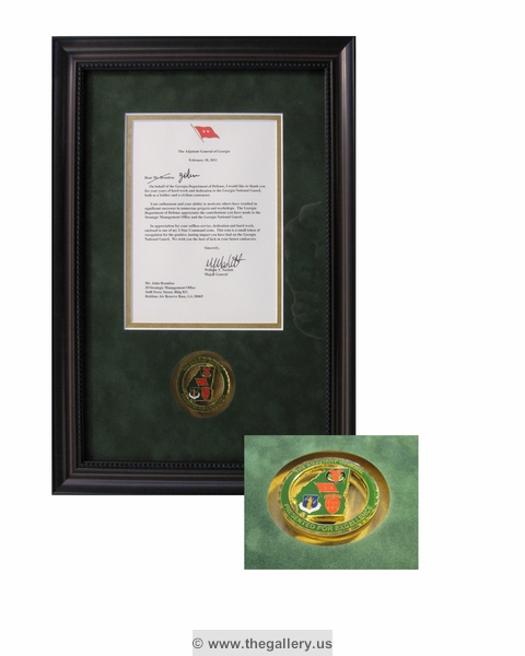Framed document with coin for Dobbins Air Force Base.






The Gallery at Brookwood
www.thegallery.us
770-941-3394
Your Custom Framing Expert
Picture Framing Examples
Custom Framing Examples
Shadowbox Examples
framed_dobbins_air_force_base_certificate