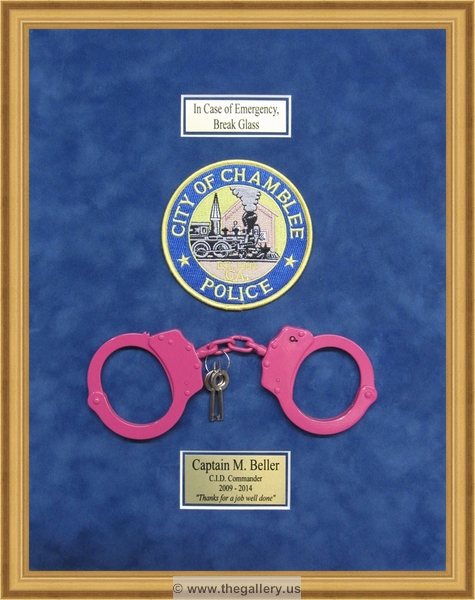  Police Department retirement shadow box with handcuffs, patches, ID cards and lapel pins.






The Gallery at Brookwood
www.thegallery.us
770-941-3394
Your Custom Framing Expert
Picture Framing Examples
Custom Framing Examples
Shadowbox Examples
framed_shadow_box