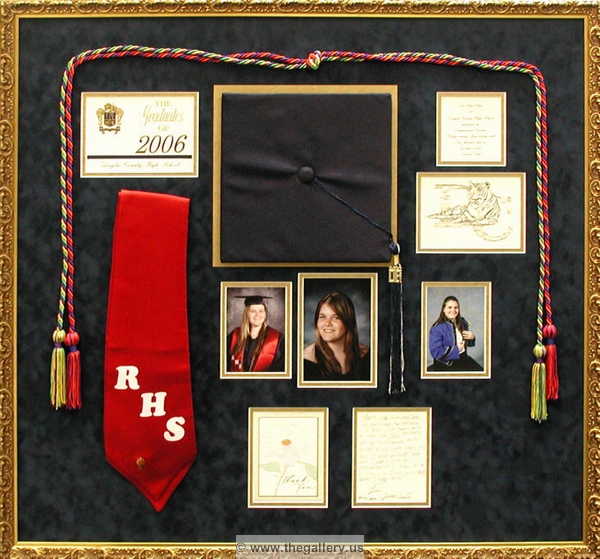 Graduation Shadow box with hat, photos, tassel and graduation announcement.






The Gallery at Brookwood
www.thegallery.us
770-941-3394
Your Custom Framing Expert
Picture Framing Examples
Custom Framing Examples
Shadowbox Examples
graduate_shadow_box_display