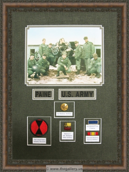 US Army photo with photo medals and patches shadowbox






The Gallery at Brookwood
www.thegallery.us
770-941-3394
Your Custom Framing Expert
Picture Framing Examples
Custom Framing Examples
Shadowbox Examples
military_shadow_box_with_badges