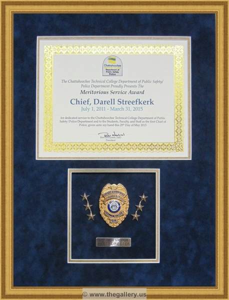 Police Department retirement shadow box






The Gallery at Brookwood
www.thegallery.us
770-941-3394
Your Custom Framing Expert
Picture Framing Examples
Custom Framing Examples
Shadowbox Examples
police_department_shadow_box_with_badge