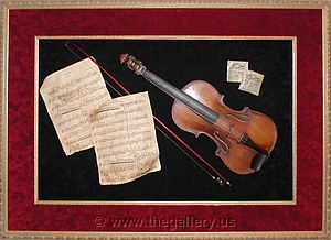 Antique violin shadow box.

The Gallery at Brookwood
www.thegallery.us
770-941-3394
Your Custom Framing Expert
Picture Framing Examples
Custom Framing Examples
Shadowbox Examples