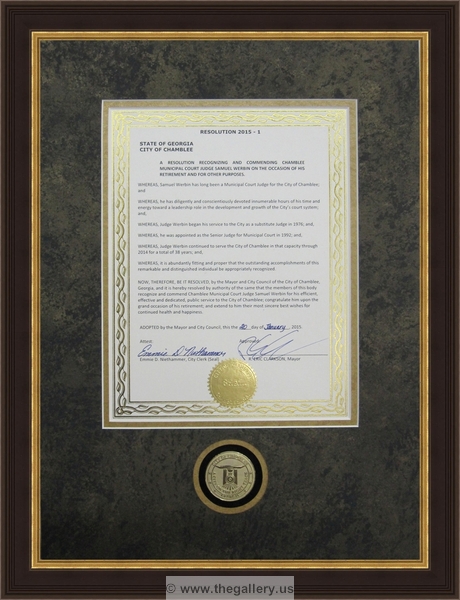 Framed certificate for Erica Thomas Georgia State Representative






The Gallery at Brookwood
www.thegallery.us
770-941-3394
Your Custom Framing Expert
Picture Framing Examples
Custom Framing Examples
Shadowbox Examples
custom_framed_certificate_with_coin