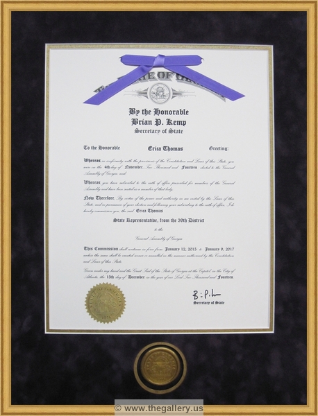 Framed certificate for Erica Thomas Georgia State Representative






The Gallery at Brookwood
www.thegallery.us
770-941-3394
Your Custom Framing Expert
Picture Framing Examples
Custom Framing Examples
Shadowbox Examples
texture2_48987103_35