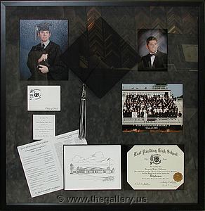 Graduation shadow box with diploma, hat and photos

The Gallery at Brookwood
www.thegallery.us
770-941-3394
Your Custom Framing Expert
Picture Framing Examples
Custom Framing Examples
Shadowbox Examples